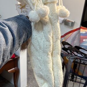 Women's Cream Sweater High Slipper Socks with Grippers. Super cute!